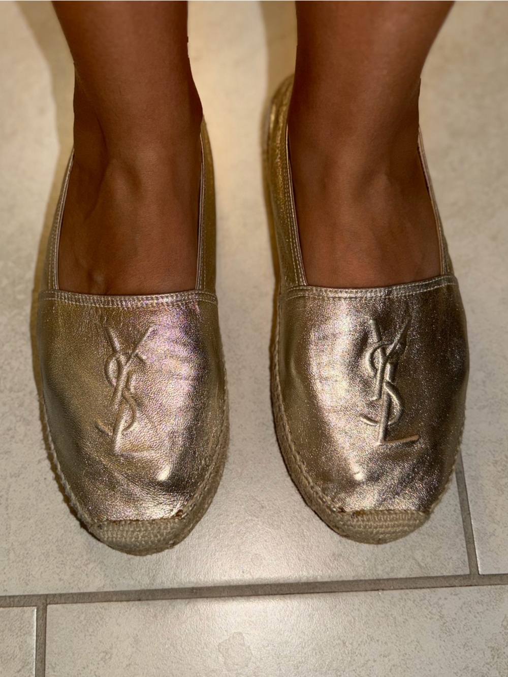 Saint Laurent Metallic Champagne Espadrille Flats